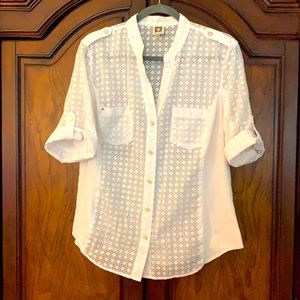 Anne Klein White pattern sheer Blouse